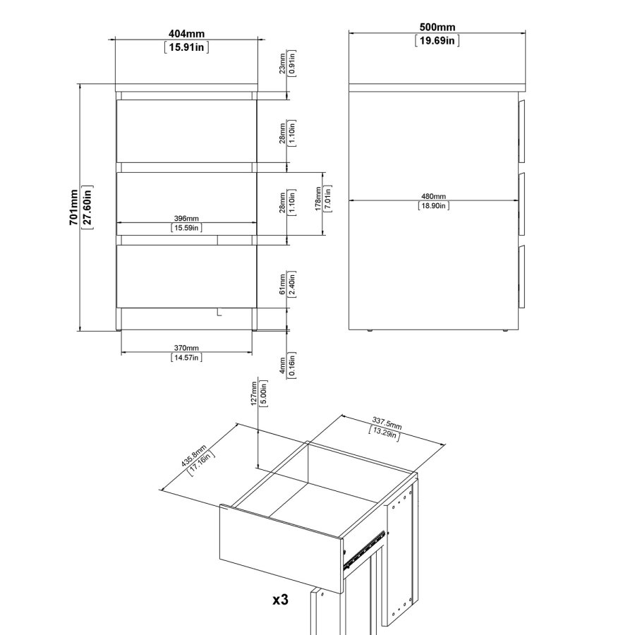 TVILUM Naia kommode - hvid hjglans, m. 3 skuffer 