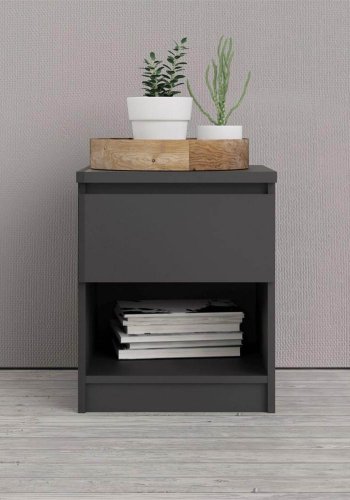 TVILUM Naia sengebord, m. 1 rum og 1 skuffe - sort folie og plastik (40,4x40)