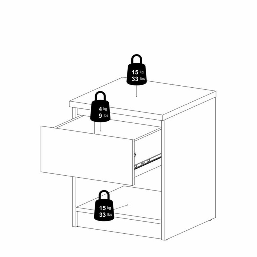 TVILUM Naia sengebord, m. 1 rum og 1 skuffe - sort folie og plastik (40,4x40)