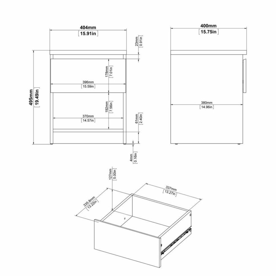TVILUM Naia sengebord, m. 1 rum og 1 skuffe - gr/hvid folie og plastik (40,4x40)
