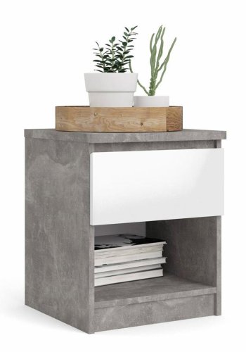 TVILUM Naia sengebord, m. 1 rum og 1 skuffe - gr/hvid folie og plastik (40,4x40)