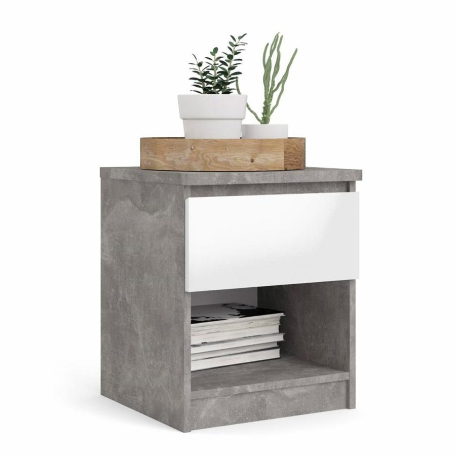 TVILUM Naia sengebord, m. 1 rum og 1 skuffe - gr/hvid folie og plastik (40,4x40)