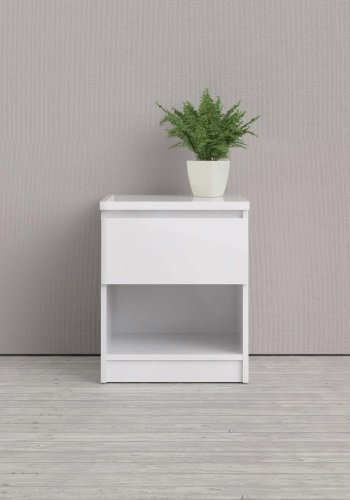 TVILUM Naia natbord - hvid hjglans tr, m. 1 skuffe 