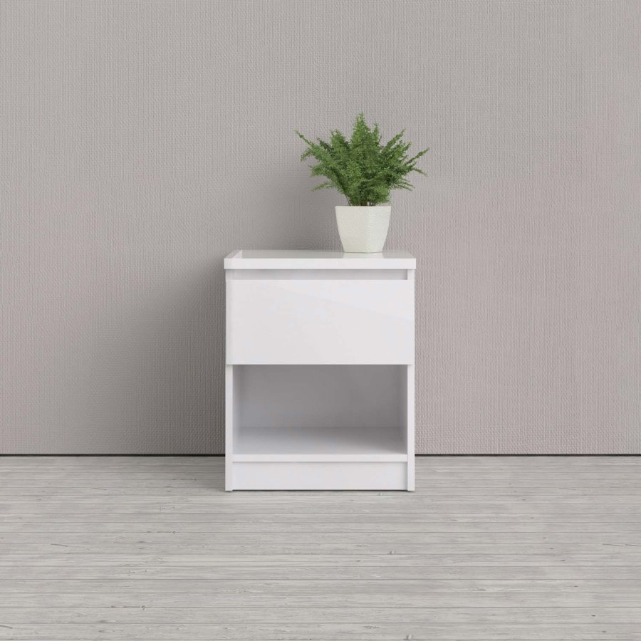 TVILUM Naia natbord - hvid hjglans tr, m. 1 skuffe 