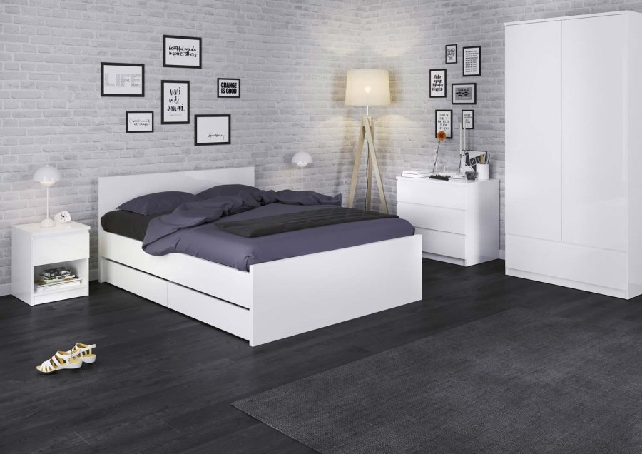 TVILUM Naia natbord - hvid hjglans tr, m. 1 skuffe 