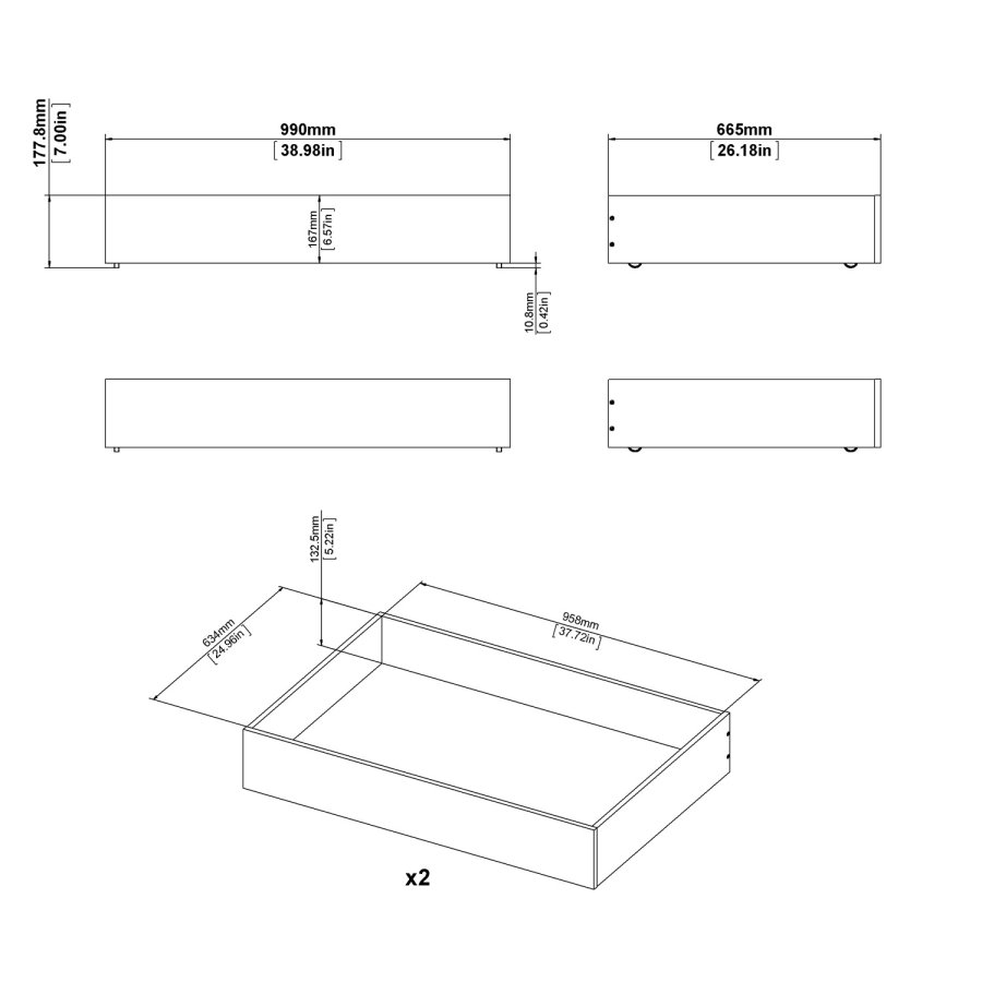 TVILUM Naia sengeskuffe - hvid hjglans, 2 stk, 100 cm