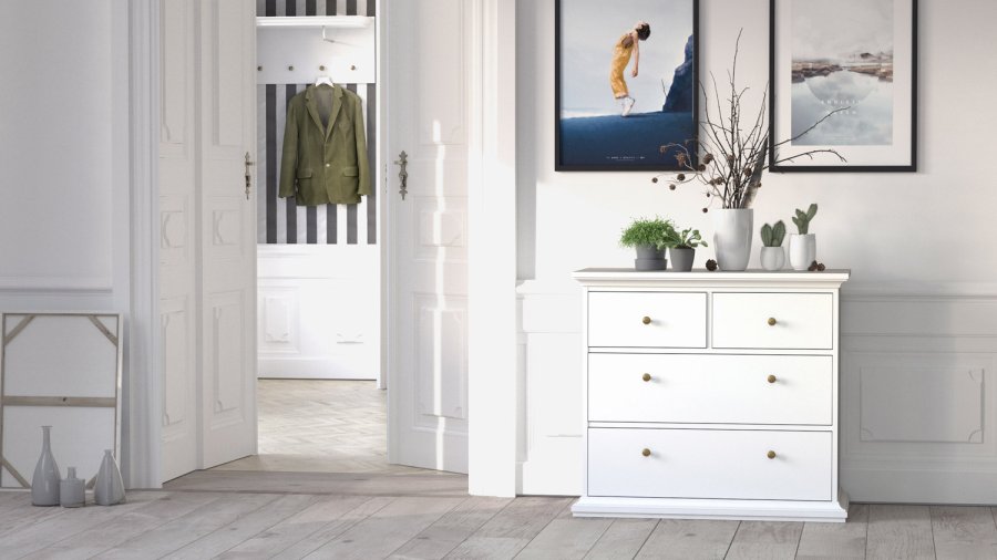 TVILUM Paris kommode - hvid tr, m. 4 skuffer