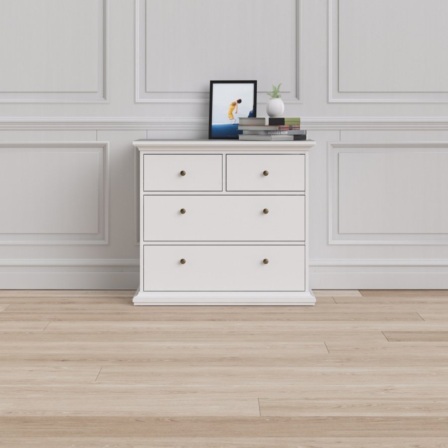 TVILUM Paris kommode - hvid tr, m. 4 skuffer