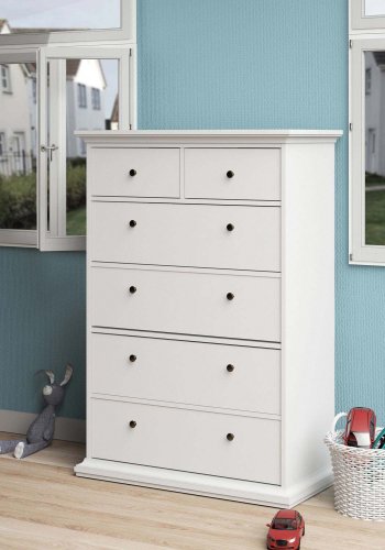 TVILUM Paris kommode - hvid tr, m. 6 skuffer