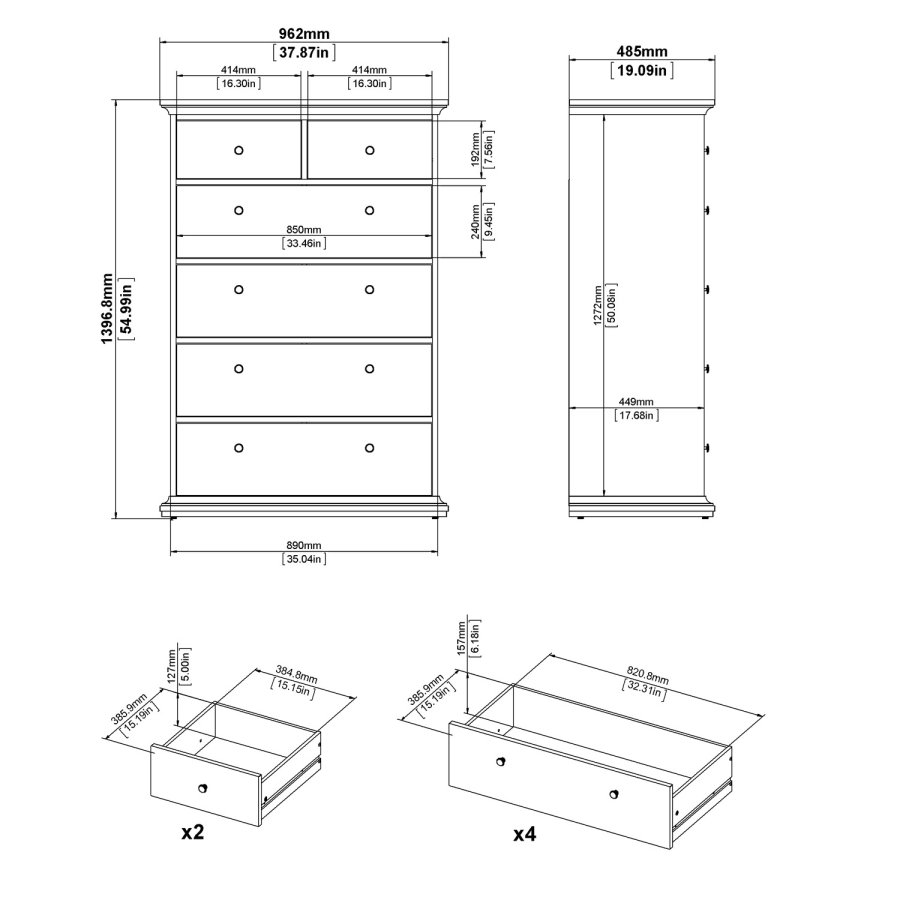 TVILUM Paris kommode - mat gr, m. 6 skuffer