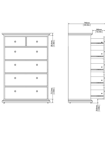 TVILUM Paris kommode - mat gr, m. 6 skuffer