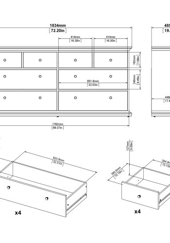 TVILUM Paris kommode - mat gr tr, m. 8 skuffer 