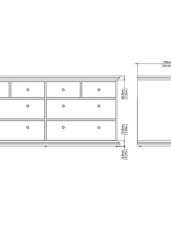 TVILUM Paris kommode - mat gr tr, m. 8 skuffer 