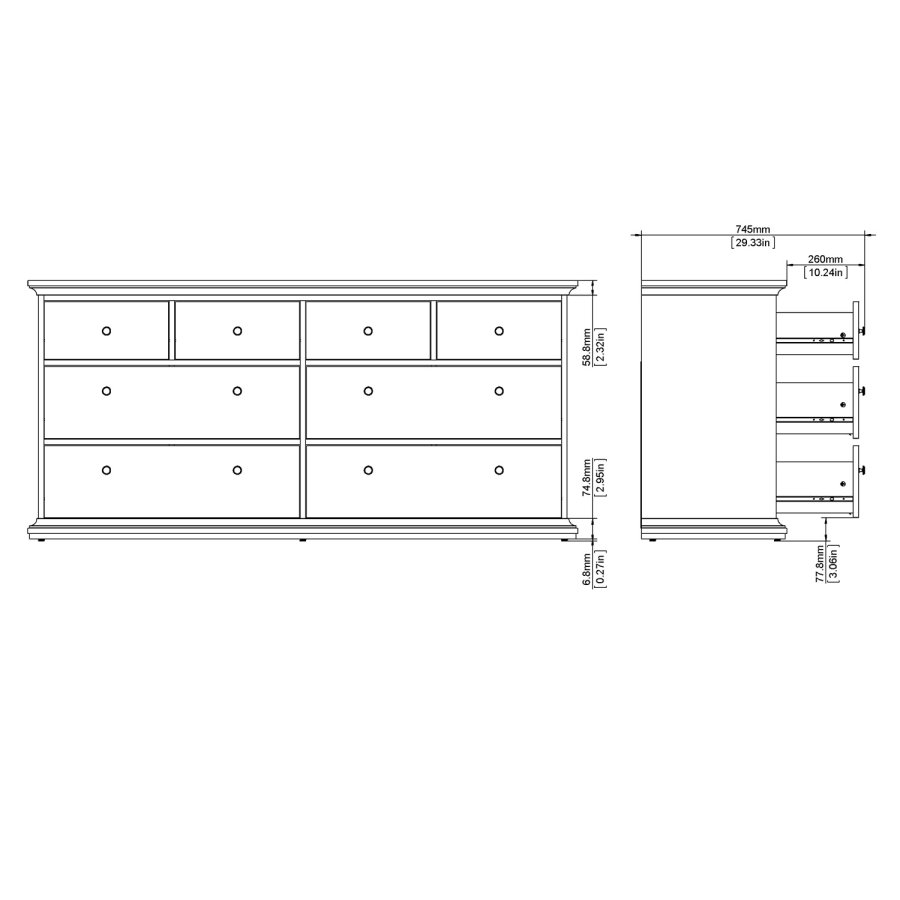 TVILUM Paris kommode - mat gr tr, m. 8 skuffer 