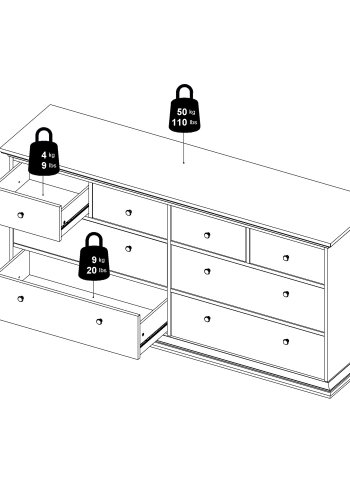 TVILUM Paris kommode - mat gr tr, m. 8 skuffer 