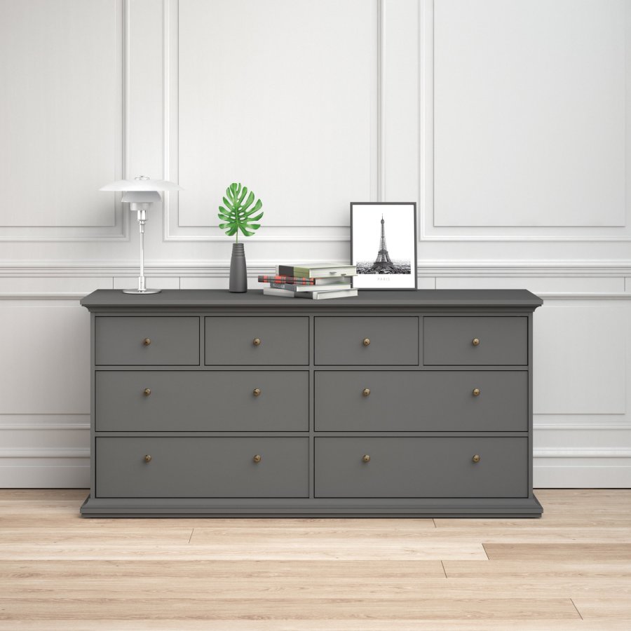 TVILUM Paris kommode - mat gr tr, m. 8 skuffer 