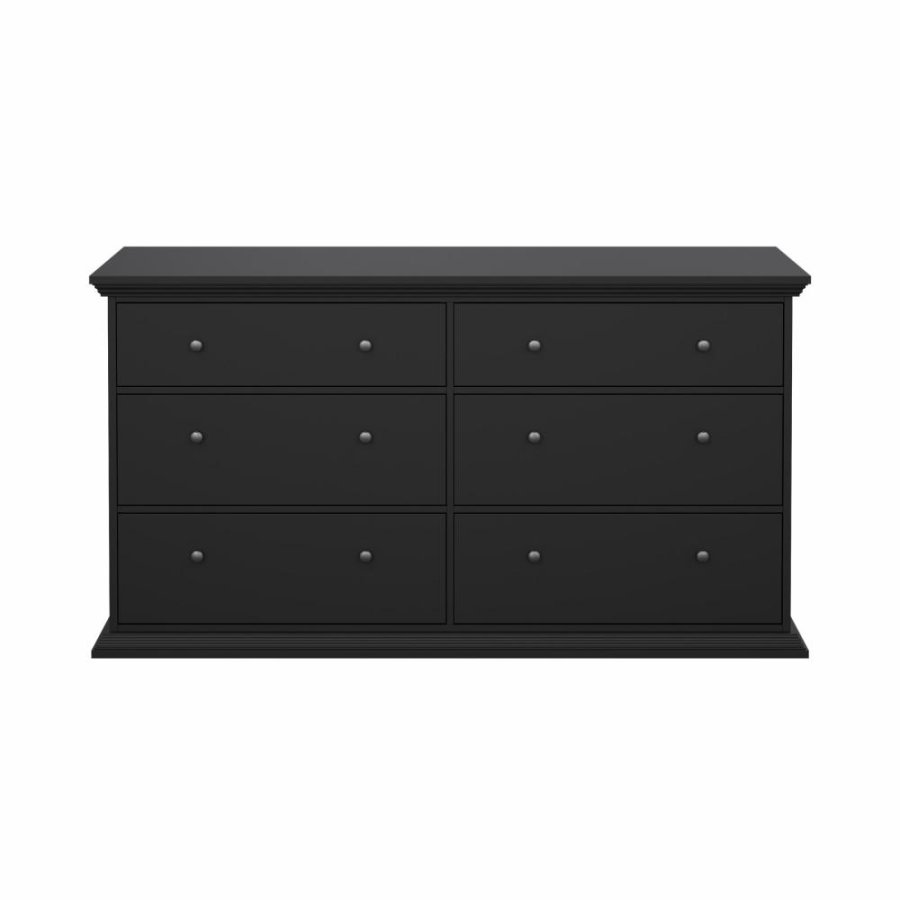 TVILUM North dobbeltkommode med 6 skuffer, mat sort, 163,3 x 51,6 x 88,2 cm