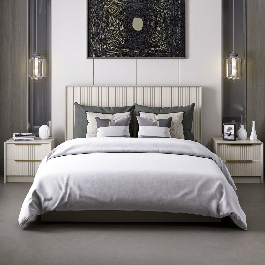 FUNZI LIVING sengeramme, m. sengegavl og sengebund - sten melamin (160x200)