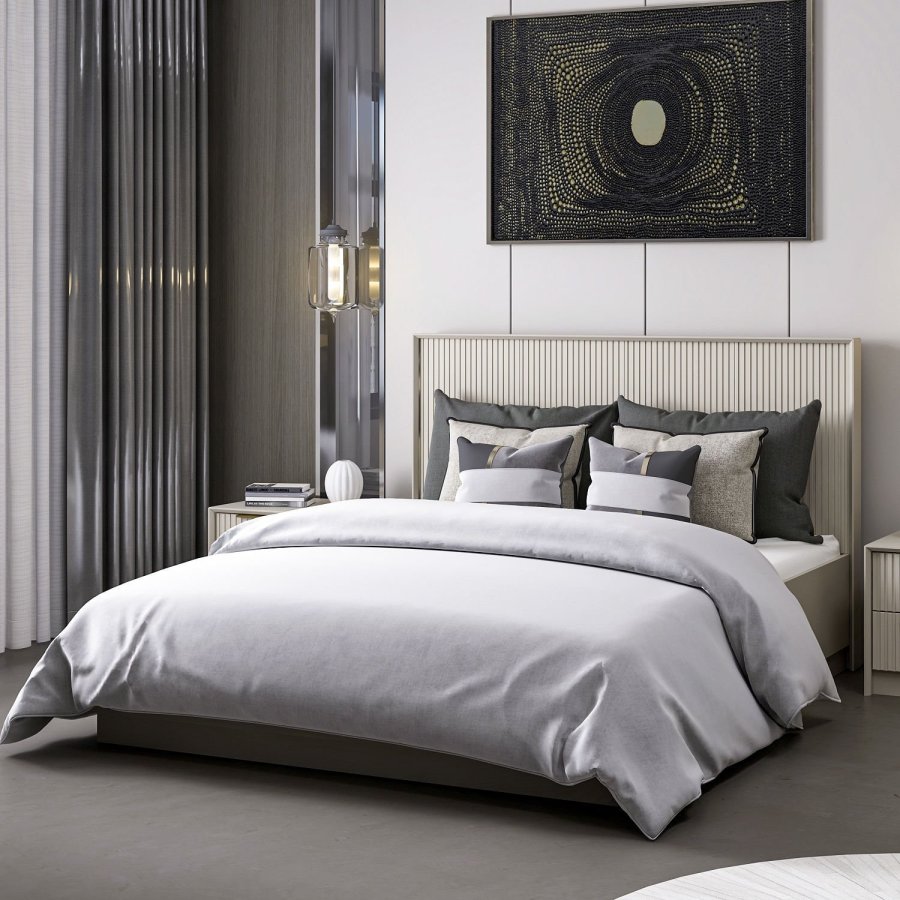 FUNZI LIVING sengeramme, m. sengegavl og sengebund - sten melamin (160x200)