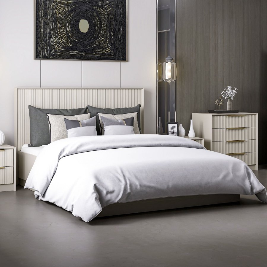 FUNZI LIVING sengeramme, m. sengegavl og sengebund - sten melamin (160x200)