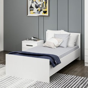 FUNZI LIVING Bedstead sengeramme, m. sengegavl - hvid melamin (90x190)