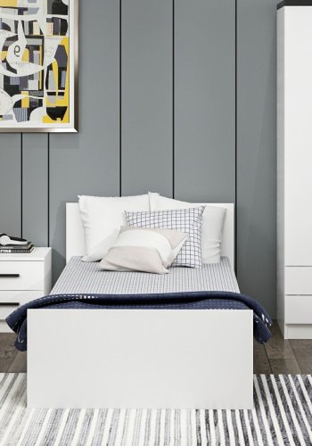 FUNZI LIVING Bedstead sengeramme, m. sengegavl - hvid melamin (90x190)