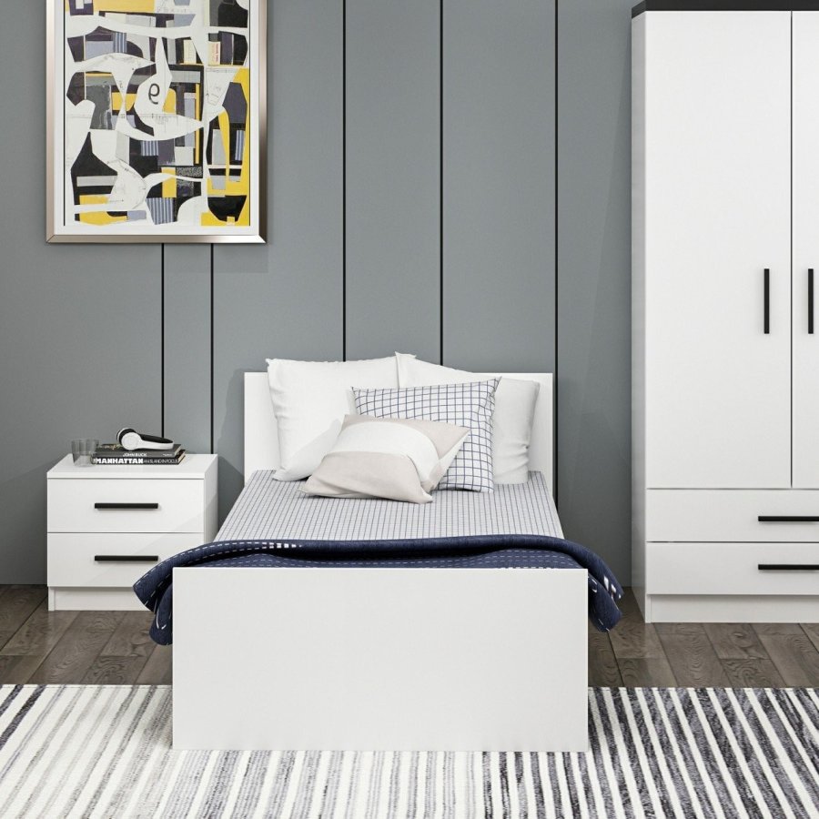 FUNZI LIVING Bedstead sengeramme, m. sengegavl - hvid melamin (90x190)