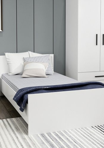 FUNZI LIVING Bedstead sengeramme, m. sengegavl - hvid melamin (90x190)