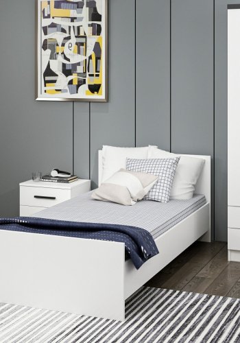 FUNZI LIVING Bedstead sengeramme, m. sengegavl - hvid melamin (90x190)