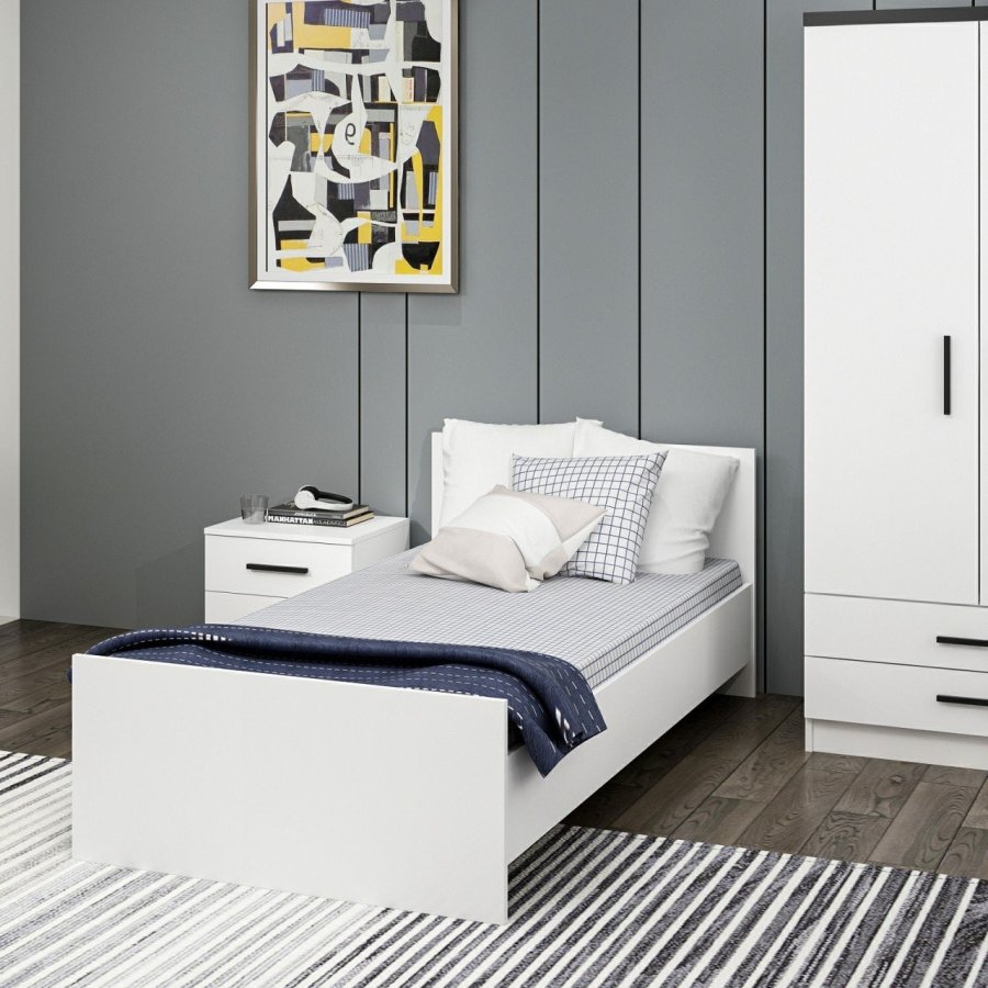 FUNZI LIVING Bedstead sengeramme, m. sengegavl - hvid melamin (90x190)