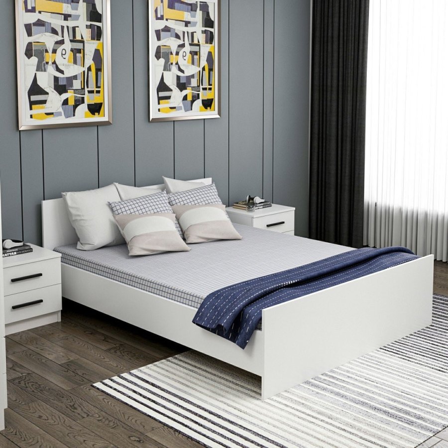 FUNZI LIVING Bedstead sengeramme, m. sengegavl - hvid melamin (150x200)