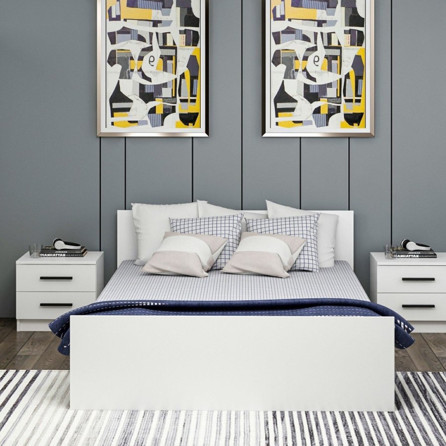 FUNZI LIVING Bedstead sengeramme, m. sengegavl - hvid melamin (150x200)