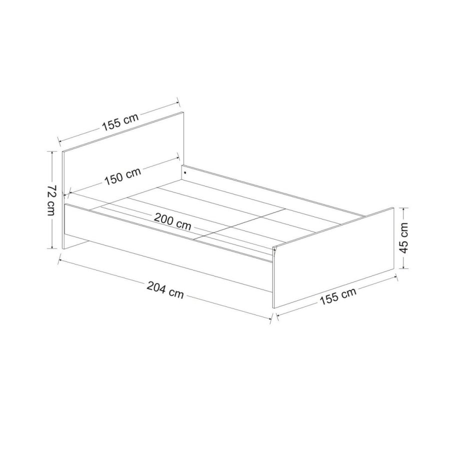 FUNZI LIVING Bedstead sengeramme, m. sengegavl - hvid melamin (150x200)