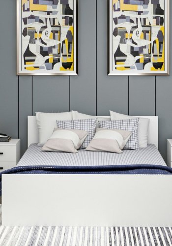 FUNZI LIVING Bedstead sengeramme, m. sengegavl - hvid melamin (160x200)