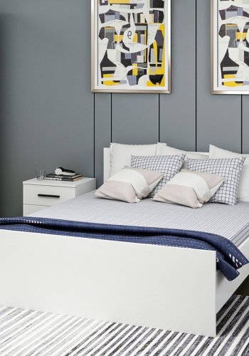 FUNZI LIVING Bedstead sengeramme, m. sengegavl - hvid melamin (160x200)