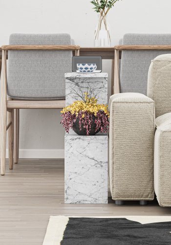NORDVÄRK Homemania sofabord, m. hylder - Carrara marmorlook melamin (60x20)