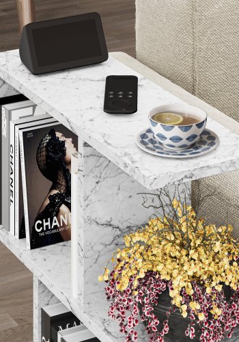 NORDVÄRK Homemania sofabord, m. hylder - Carrara marmorlook melamin (60x20)