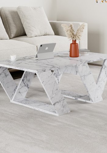 NORDVÄRK Pipra sofabord, rektangulr - Carrara marmorlook melamin (110x60)