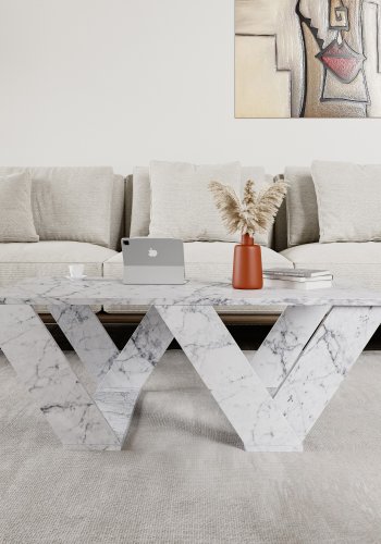 NORDVÄRK Pipra sofabord, rektangulr - Carrara marmorlook melamin (110x60)