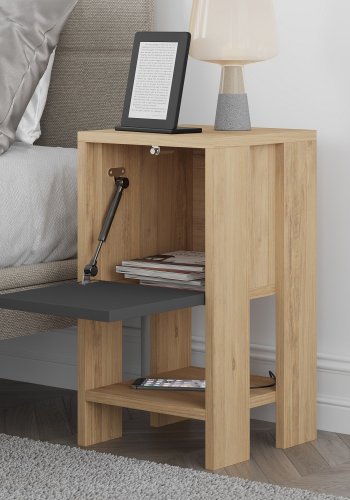 FUNZI LIVING Ema natbord, m. 1 lge og 1 hylde - eg og antracitgr melamin (30x30)