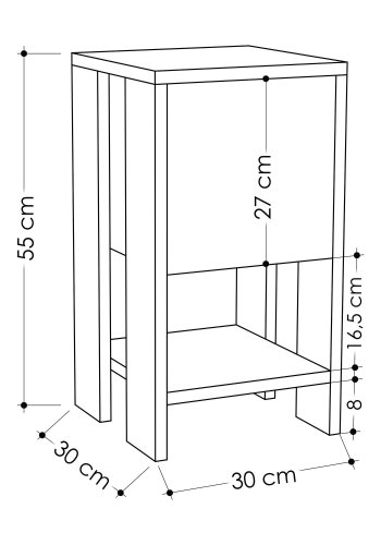 FUNZI LIVING Ema natbord, m. 1 lge og 1 hylde - eg og antracitgr melamin (30x30)