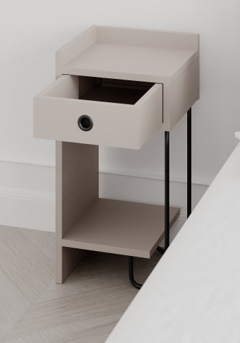 FUNZI LIVING Sirius natbord, venstre, m. 1 hylde og 1 skuffe - lys mokka melamin (32x30)