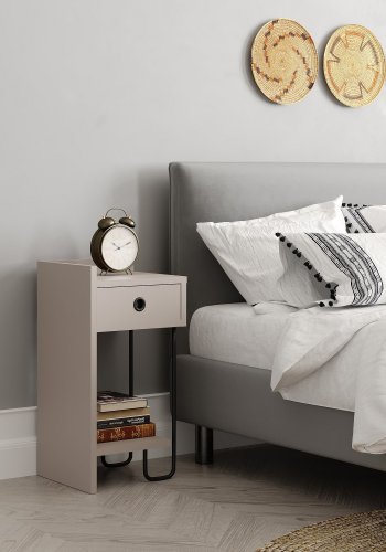 FUNZI LIVING Sirius natbord, venstre, m. 1 hylde og 1 skuffe - lys mokka melamin (32x30)