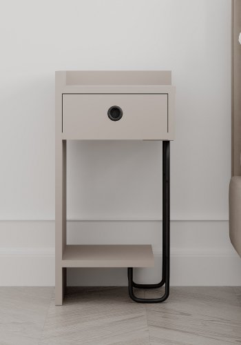 FUNZI LIVING Sirius natbord, venstre, m. 1 hylde og 1 skuffe - lys mokka melamin (32x30)