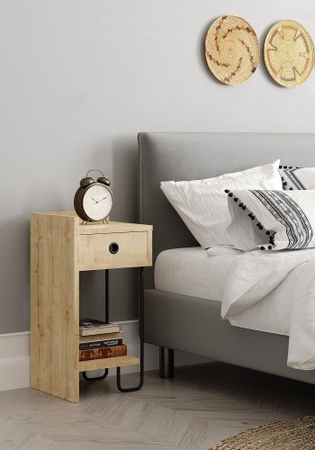 FUNZI LIVING Sirius natbord, venstre, m. 1 hylde og 1 skuffe - eg melamin (32x30)