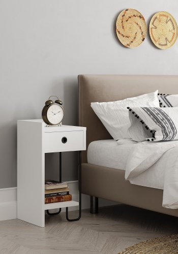 FUNZI LIVING Sirius natbord, venstre, m. 1 hylde og 1 skuffe - hvid melamin (32x30)