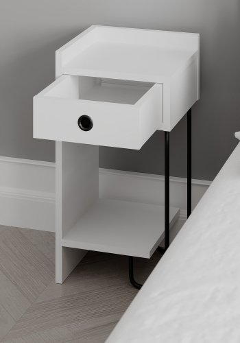 FUNZI LIVING Sirius natbord, venstre, m. 1 hylde og 1 skuffe - hvid melamin (32x30)