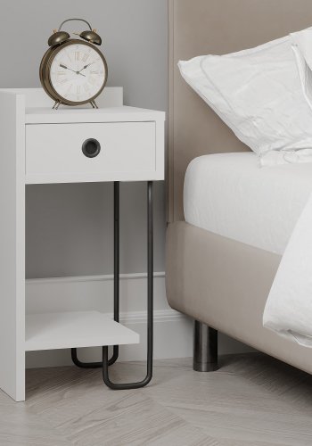 FUNZI LIVING Sirius natbord, venstre, m. 1 hylde og 1 skuffe - hvid melamin (32x30)