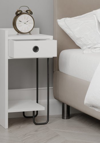 FUNZI LIVING Sirius natbord, venstre, m. 1 hylde og 1 skuffe - hvid melamin (32x30)