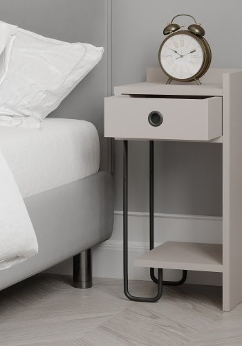 FUNZI LIVING Sirius natbord, hjre, m. 1 hylde og 1 skuffe - lys mokka melamin (32x30)